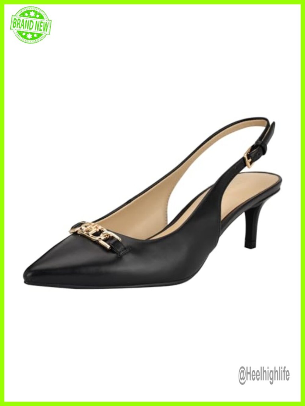 Tienna Pointed Toe Kitten Heel Slingback Pumps Faux Leather